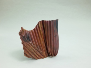 D. Brechault, Pod No 3, brooch, copper, heat patina; corrugation, fold-forming.